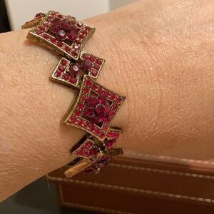 Vintage ruby red and gold tone layered link bracelet
